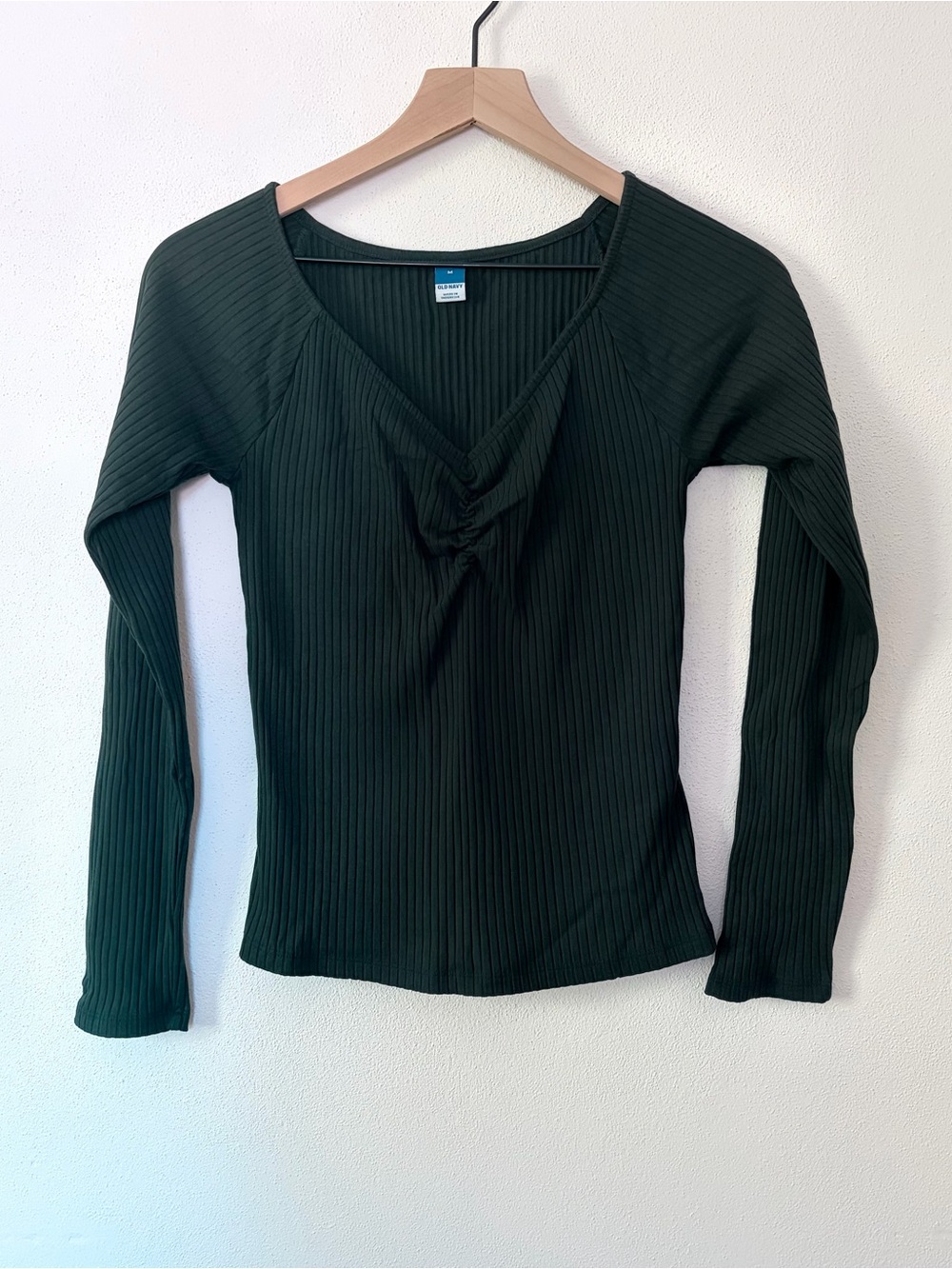 NWOT Ribbed V-Neck Long Sleeve Top - Dark Green